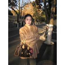 批发中古贵气仿帕斯条水<b class='q'>貂绒</b>抽刀纹环保皮草中长款毛毛外套<b class='q'>大衣</b>女冬季