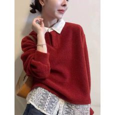 批发欧洲站2025冬季新款欧货宽松拼接蕾丝下摆翻领半开口<b class='q'>卫衣</b>假两件女