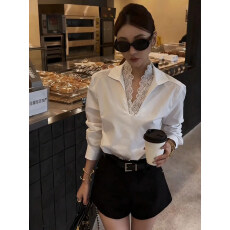 批发别致通勤<b class='q'>白色</b>蕾丝拼接<b class='q'>衬衫女</b>2026秋冬新款轻熟气质高级感优雅衬衣