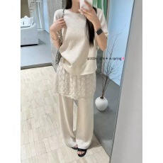 批发韩系针织<b class='q'>短袖</b>高腰蕾丝屁帘阔腿<b class='q'>裤</b><b class='q'>两件套</b>2026春季新款女慵懒风套<b class='q'>装</b>