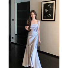 批发但你butyou 多巴胺吊带连衣裙女夏季缎面设计感修身生日<b class='q'>礼服</b><b class='q'>长裙</b>