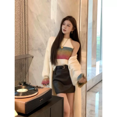 批发慵懒风软糯毛衣外套女2026秋冬新款宽松针织开衫内搭背心两件<b class='q'>套装</b>