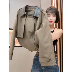 批发风衣外套女秋冬季美拉德棕色开衫百搭<b class='q'>通勤</b>外套小个子短款洋气上衣