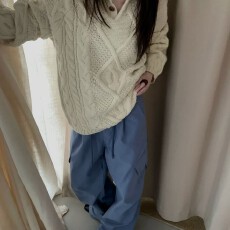 批发慵懒风高领麻花纹针织衫女宽松气质百搭绿色毛衣松弛感上衣<b class='q'>韩国</b>