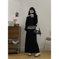 批发实拍-大码2025<b class='q'>秋</b>季新款套装气质显瘦百搭设计感假两件上衣+半身裙