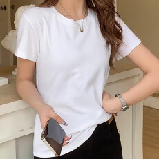 批发大码短袖t恤女2026新款夏季<b class='q'>修身</b>内搭打底衫白色圆领正肩短款上衣