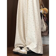 韩系复古波点糯米休闲裤女夏季特大码高腰显瘦阔腿设计感百搭长裤