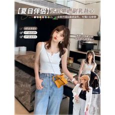 批发<b class='q'>夏</b>季新款纽扣外穿打底衫吊带背心女大码修身内搭无袖上衣百搭显瘦