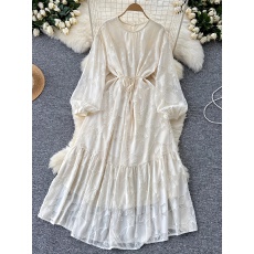 批发女士法式复古<b class='q'>连衣裙</b>女小众高级感提花圆领灯笼袖收腰a字长裙