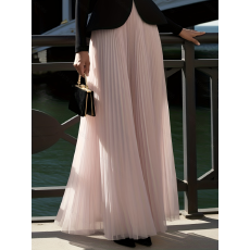 批发女士春秋季新款法式优雅压褶<b class='q'>网纱</b>长款半身<b class='q'>裙</b>适合约会/通勤/外出/