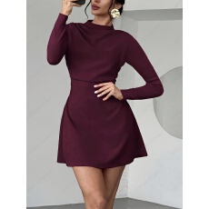 批发女士秋冬季时尚优雅简约长袖收腰短款长袖连衣裙适合约会/通勤/