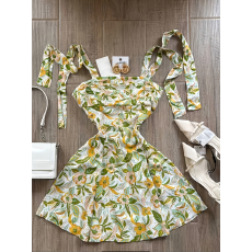 批发实拍<b class='q'>外贸</b>女士春夏季法式优雅浪漫印花收腰短款吊带连衣裙