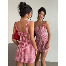 批发女士春夏季新款Y2K时尚格子迷你吊带连衣裙适合年轻女孩音乐会