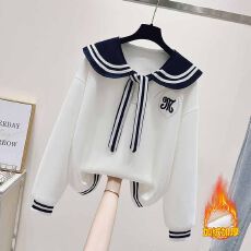 批发华棉防棉复贝贝绒#学院风减龄<b class='q'>卫衣</b>冬季加绒新海军领宽松洋气上衣