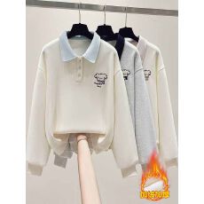 批发华棉防棉复贝贝绒#秋冬季新款polo衫百搭设计感撞色翻领加绒上衣