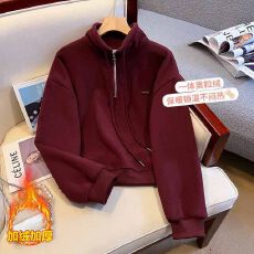 批发毛巾布复奥粒绒480克#一体绒<b class='q'>女</b>冬2025新款时尚休闲半拉链立领<b class='q'>卫衣</b>