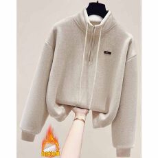 批发毛巾布复奥粒绒480克#韩版半拉链立领<b class='q'>卫衣</b>加绒加厚<b class='q'>女</b>宽松无帽上衣