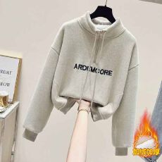 批发毛巾布复奥粒绒冬季加绒加厚半拉链刺绣字母<b class='q'>卫衣</b><b class='q'>女</b>秋冬季韩版上衣