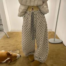 批发原版保暖加厚<b class='q'>秋</b>冬款韩版复古慵懒风韩系抽绳波点颗粒绒过冬休闲裤