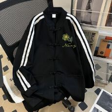 批发实拍~华棉复牛奶丝<b class='q'>韩版</b>宽松潮牌盘扣卫衣中国风男女大码印花外套