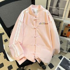 批发实拍~华棉复牛奶丝<b class='q'>韩版</b>宽松潮牌盘扣卫衣中国风男女大码印花外套