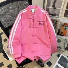 批发实拍~华棉复牛奶丝<b class='q'>韩版</b>宽松潮牌盘扣卫衣中国风男女大码印花外套