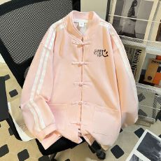 批发实拍~华棉复牛奶丝韩版宽松潮牌盘扣卫衣中国风男女大码印花外套