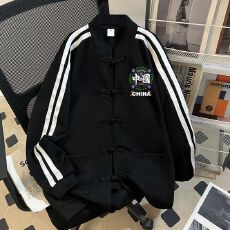 批发实拍~华棉复牛奶丝韩版宽松潮牌盘扣卫衣中国风男女大码印花外套