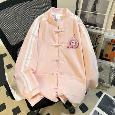 批发实拍~华棉复牛奶丝韩版宽松潮牌盘扣卫衣中国风男女大码印花外套