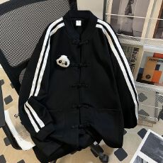 批发实拍~华棉复牛奶丝<b class='q'>韩版</b>宽松潮牌盘扣卫衣中国风男女大码印花外套