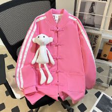 批发实拍~华棉复牛奶丝<b class='q'>韩版</b>宽松潮牌盘扣卫衣中国风男女大码印花外套