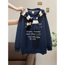 批发<b class='q'>实拍</b> 韩版设计感小众条纹披肩卫衣女大码春装薄款上衣2026新款