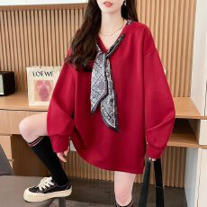 实拍 华棉复牛奶丝+后包领 2026春秋装薄款韩版丝领巾卫衣女大码