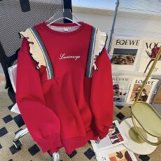 实拍 纯棉华棉复牛奶丝 后包领韩版设计感小众春秋薄款卫衣女大码