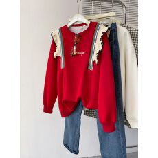 实拍 纯棉华棉复牛奶丝 后包领韩版设计感小众春秋薄款卫衣女大码