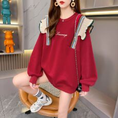 批发<b class='q'>实拍</b> 纯棉华棉复牛奶丝 后包领韩版设计感小众春秋薄款卫衣女<b class='q'>大码</b>