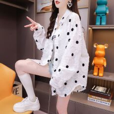 批发实拍 春夏薄款防晒衣流苏<b class='q'>波点</b>宽松<b class='q'>衬衫</b>女大码韩版中长款开衫外套