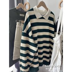 实拍 原版原布+后包领 2026春新款韩版polo衫宽松条纹卫衣女大码
