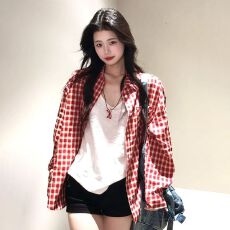 批发色织<b class='q'>格子</b><b class='q'>衬衫</b>女2026早春新款爆款外套气质法式上衣长袖宽松开衫衣