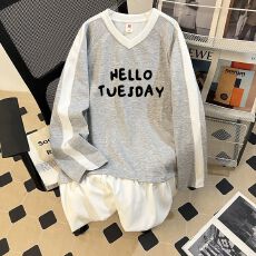 批发实拍 原版质量 2026春新款韩版中长款假两件印花卫衣褶皱裙女大码