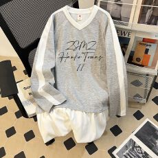 批发实拍 原版质量 2026春新款韩版中长款假两件印花卫衣褶皱裙女大码