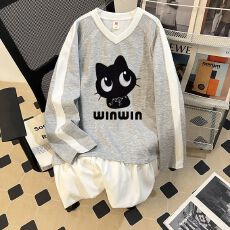 批发实拍 原版质量 2026春新款韩版中长款假两件印花卫衣褶皱裙女大码