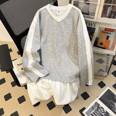 批发实拍 原版质量 2026春新款韩版中长款假两件印花卫衣褶皱裙女大码