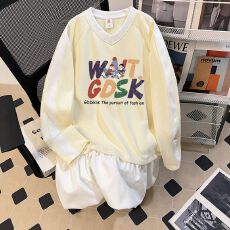 批发实拍 原版质量 2026春新款韩版中长款假两件印花卫衣褶皱裙女大码