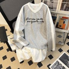 实拍 原版质量 2026春新款韩版中长款假两件印花卫衣褶皱裙女大码