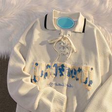 批发2026春<b class='q'>装</b>新款日系字母绑带设计感翻领卫衣男女学院风小众情侣上<b class='q'>衣</b>