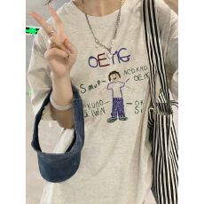 批发精梳纯棉230克 韩版宽松落肩印花短袖T恤夏季上衣设计感小众<b class='q'>街头</b>