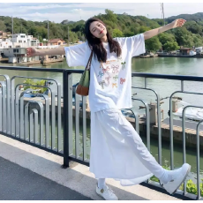 批发精梳纯棉230克 韩版宽松落肩印花短袖T恤夏季上衣设计感小众<b class='q'>街头</b>