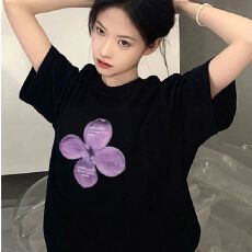 批发精梳纯棉230克 韩版宽松落肩印花短袖T恤夏季上衣设计感小众<b class='q'>街头</b>