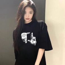 批发精梳纯棉230克 韩版宽松落肩印花短袖T恤夏季上衣设计感小众<b class='q'>街头</b>